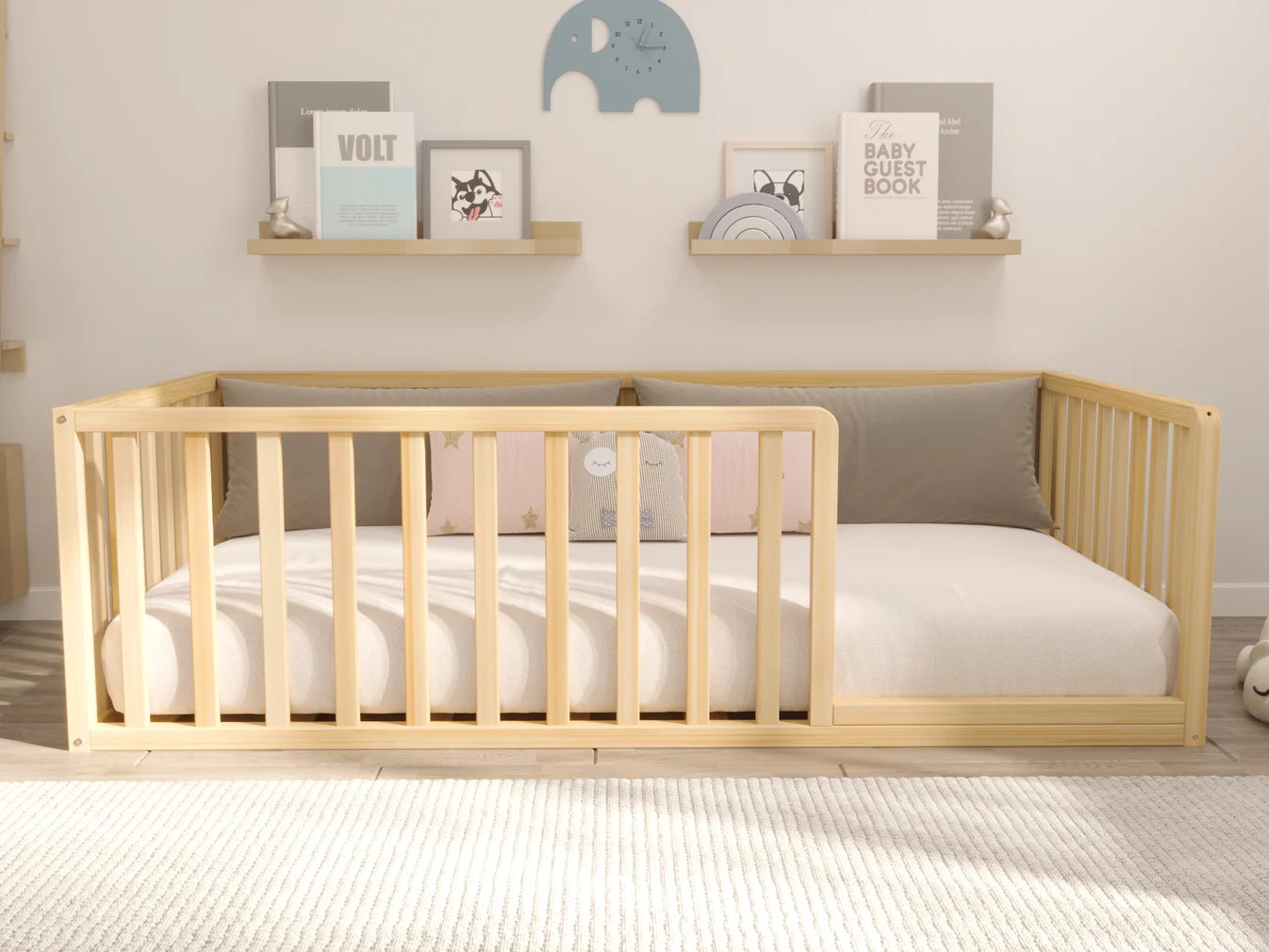 Ludlow - Montessori Floor Bed with Railings and Curved Corners