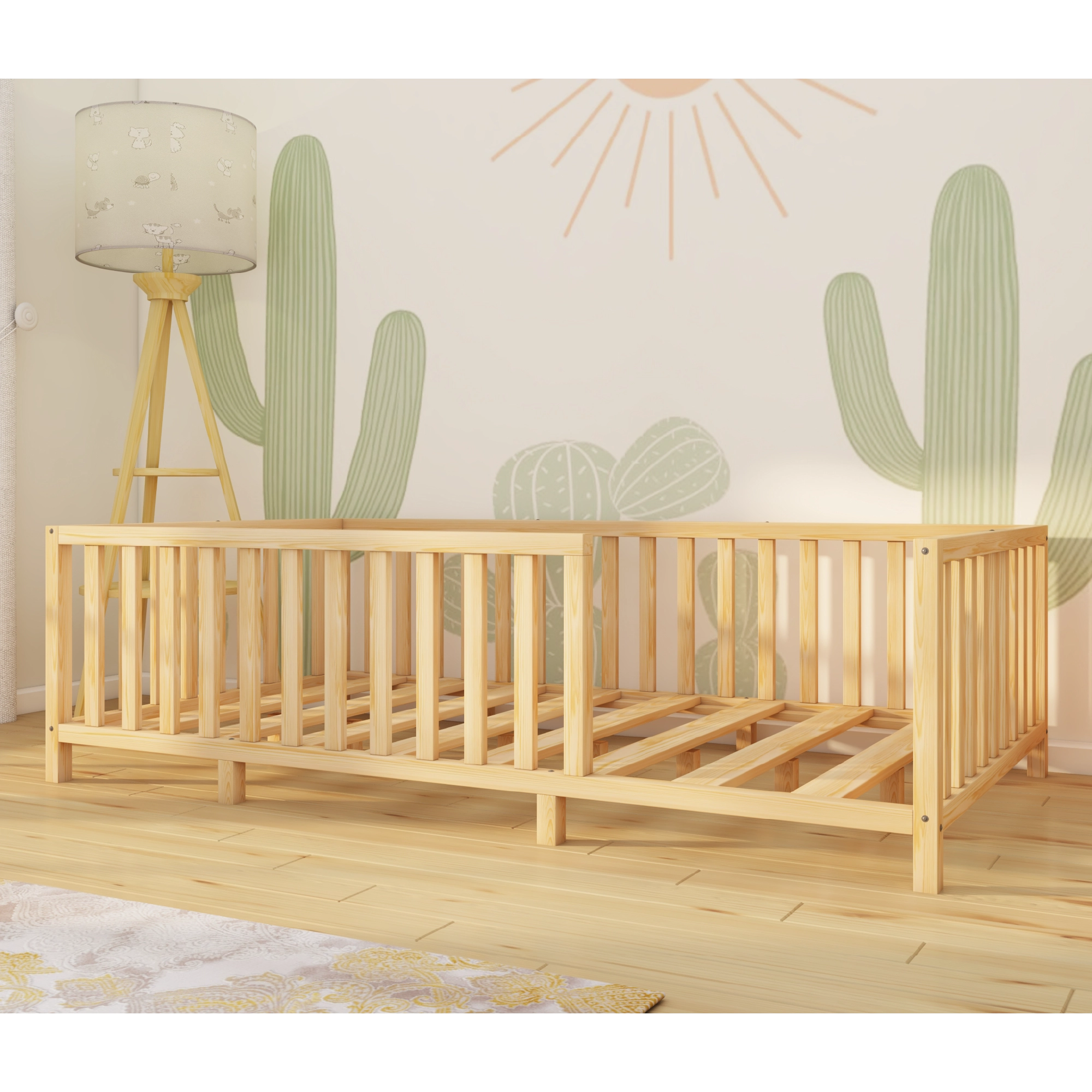 Rosewood - Montessori Playpen Low Bed with Railings