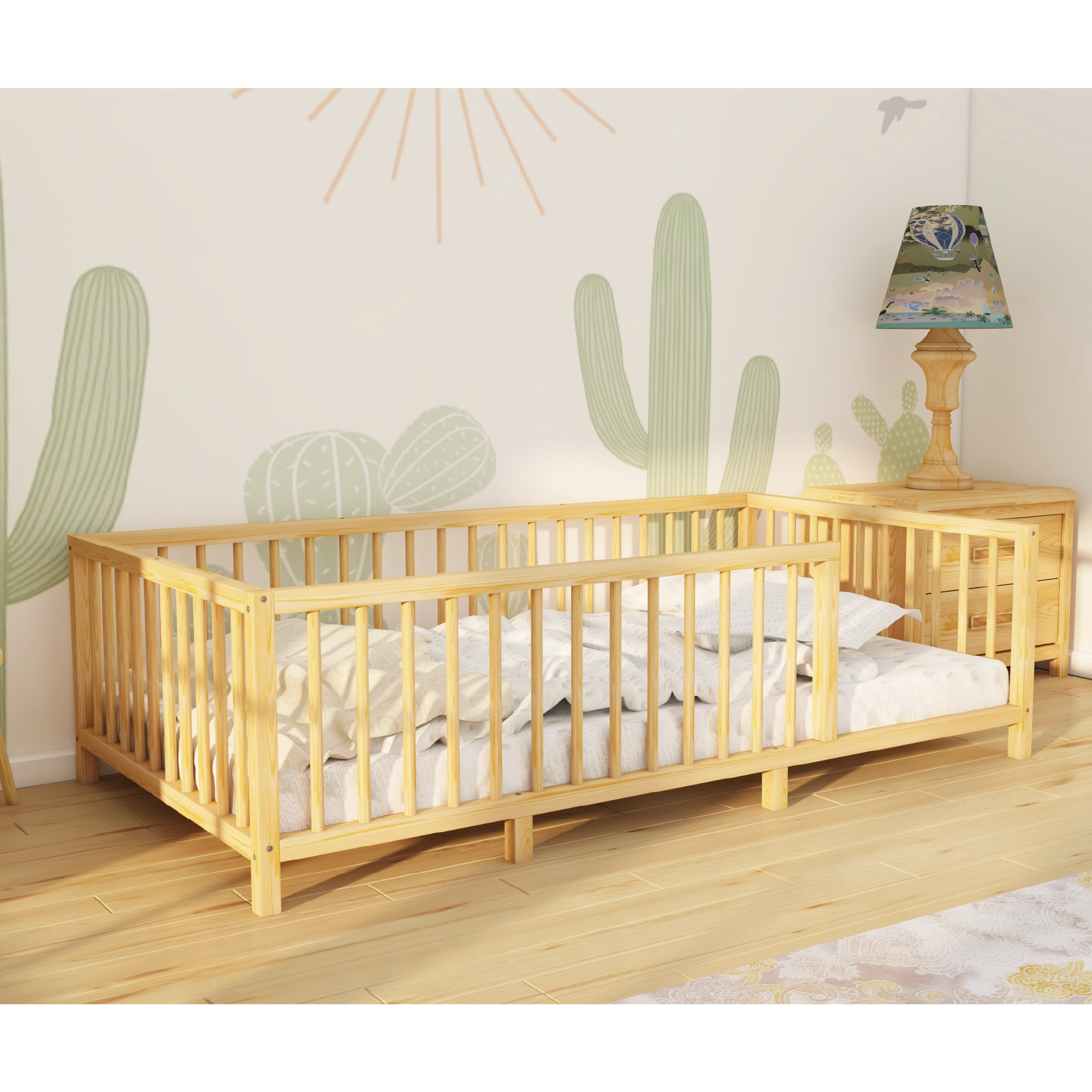 Somerset - Montessori Playpen Low Bed with Cylindrical Railings
