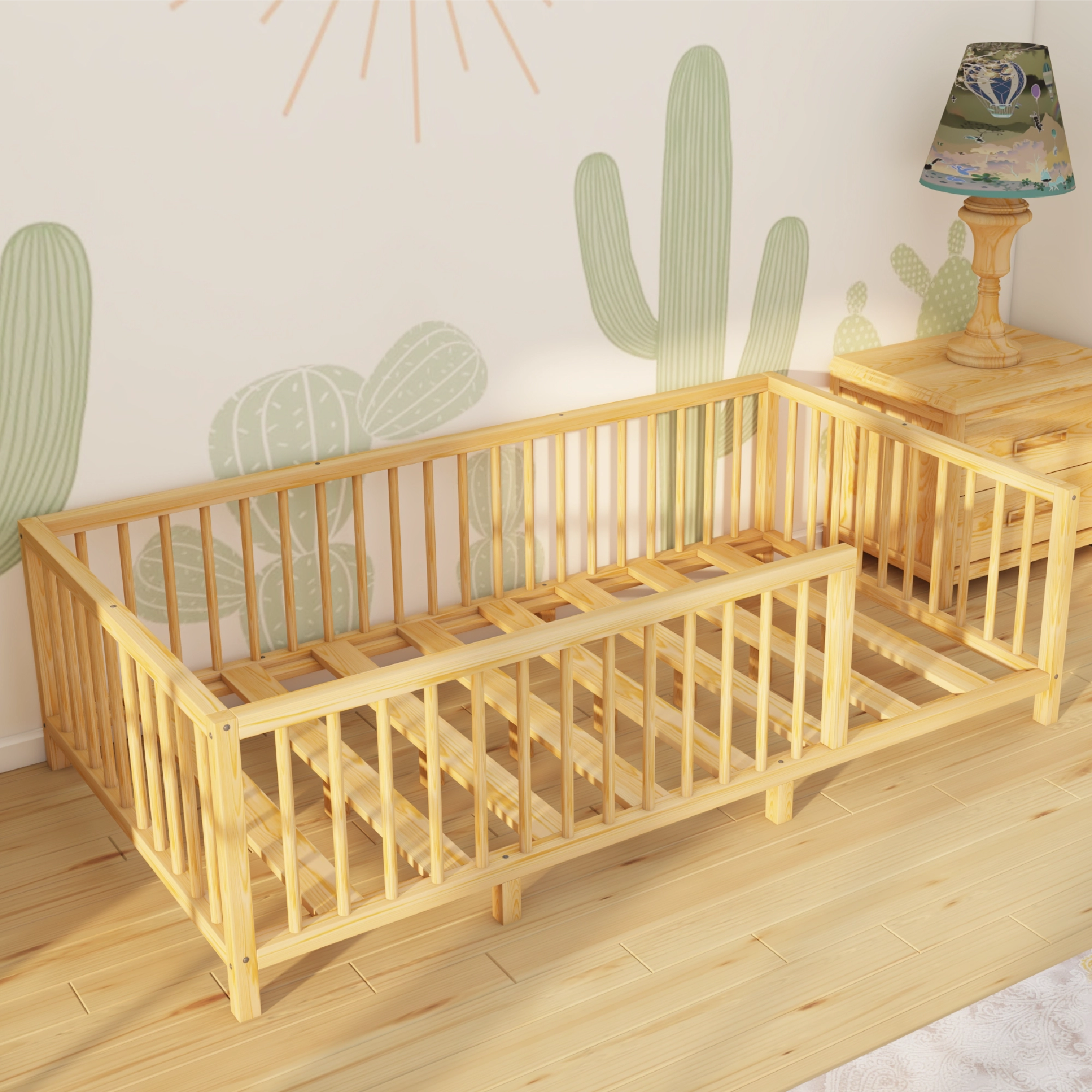 Somerset - Montessori Playpen Low Bed with Cylindrical Railings