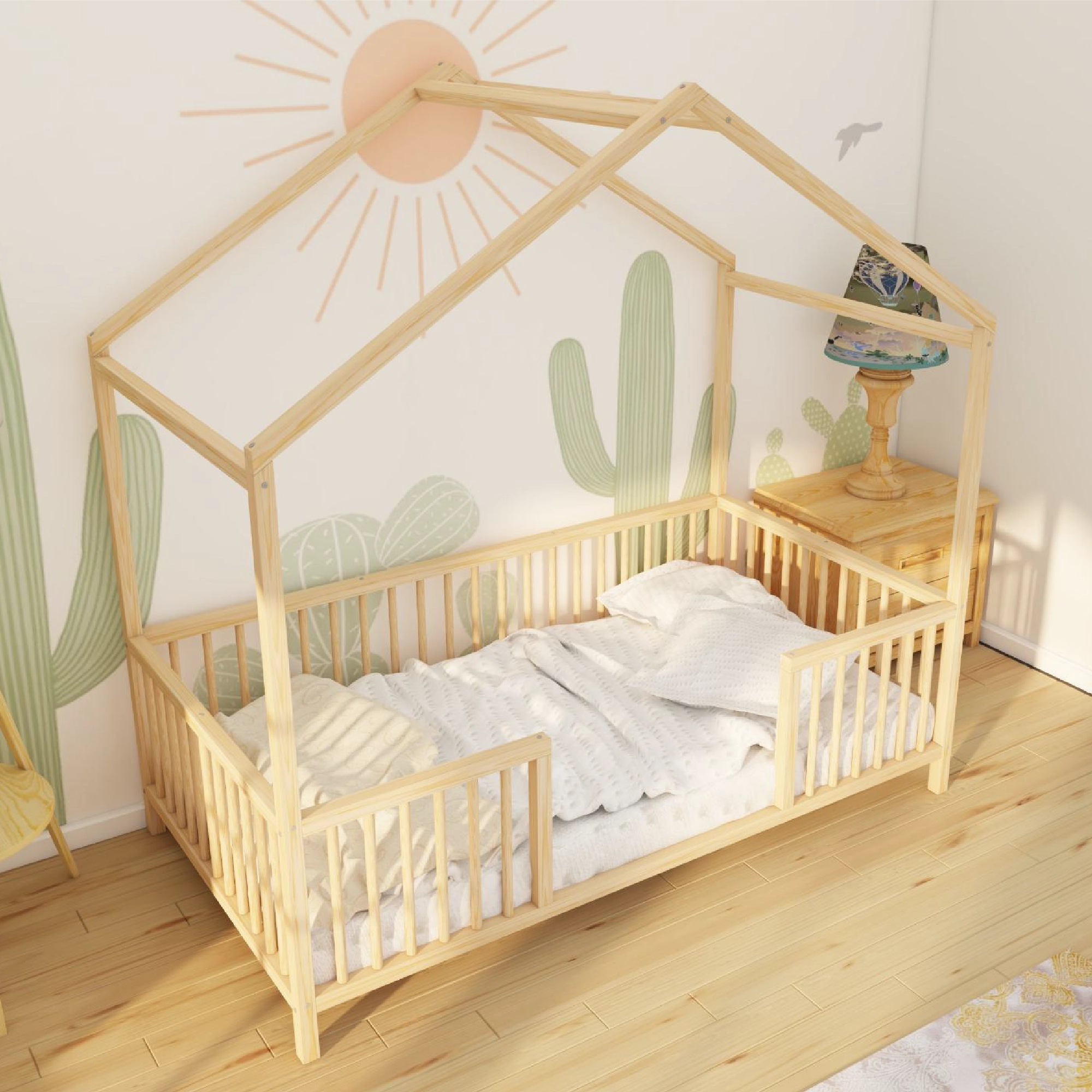 Parkview - Montessori Playhouse Low Bed with Cylindrical Railings
