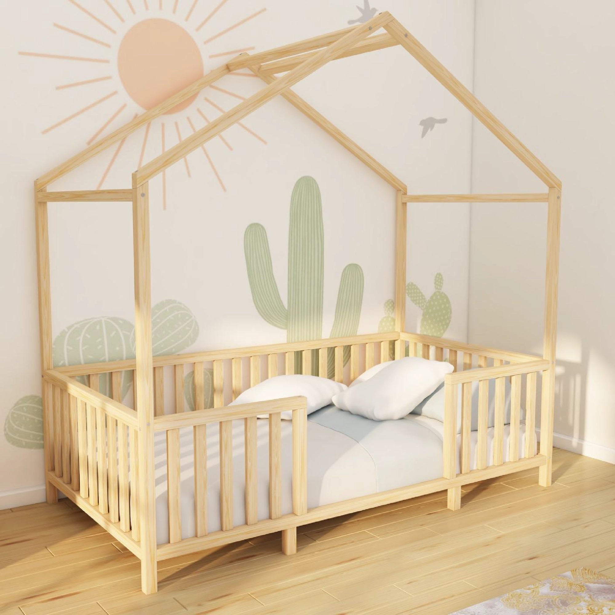 Uptown - Montessori Playhouse Low Bed with Railings