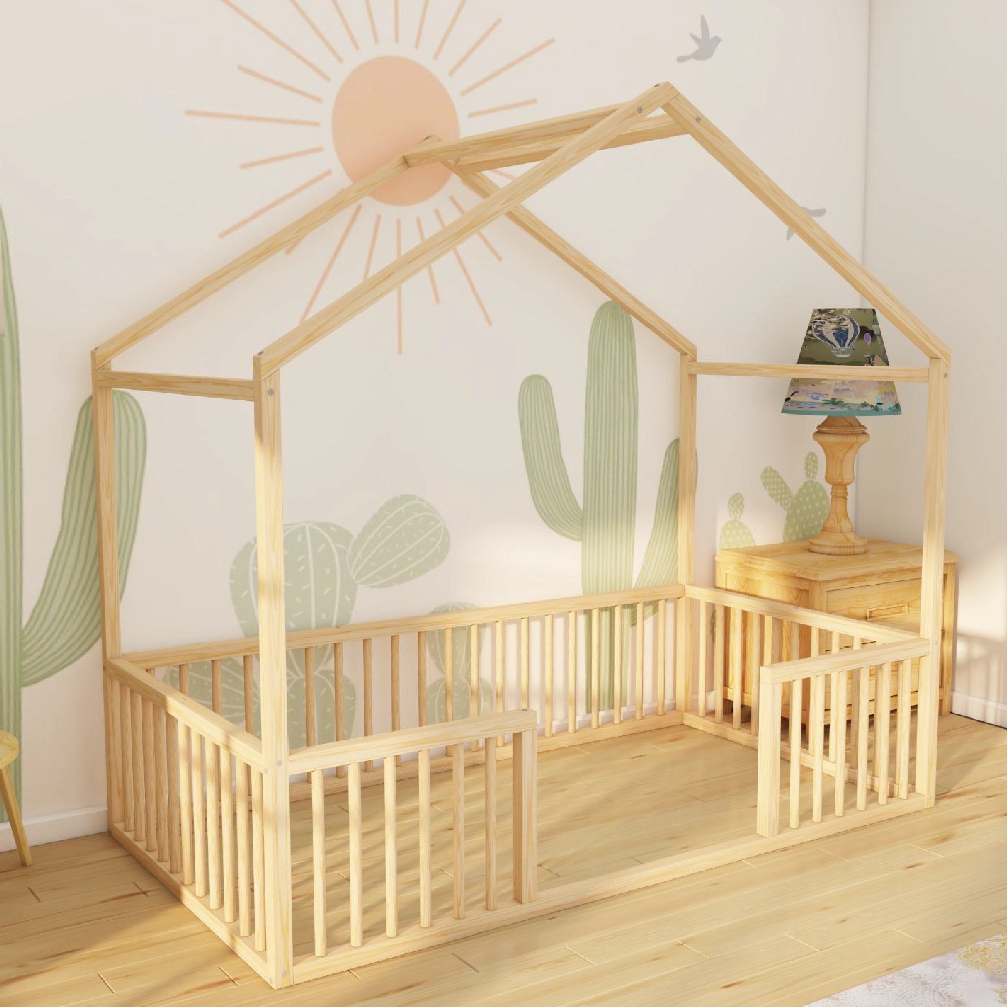 Foxhaven - Montessori Playhouse Floor Bed with Cylindrical Railings