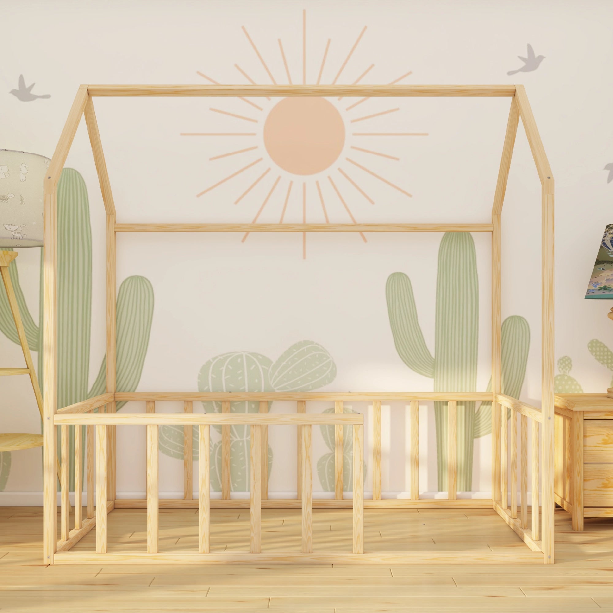 Newport - Montessori Playhouse Floor Bed with Railings