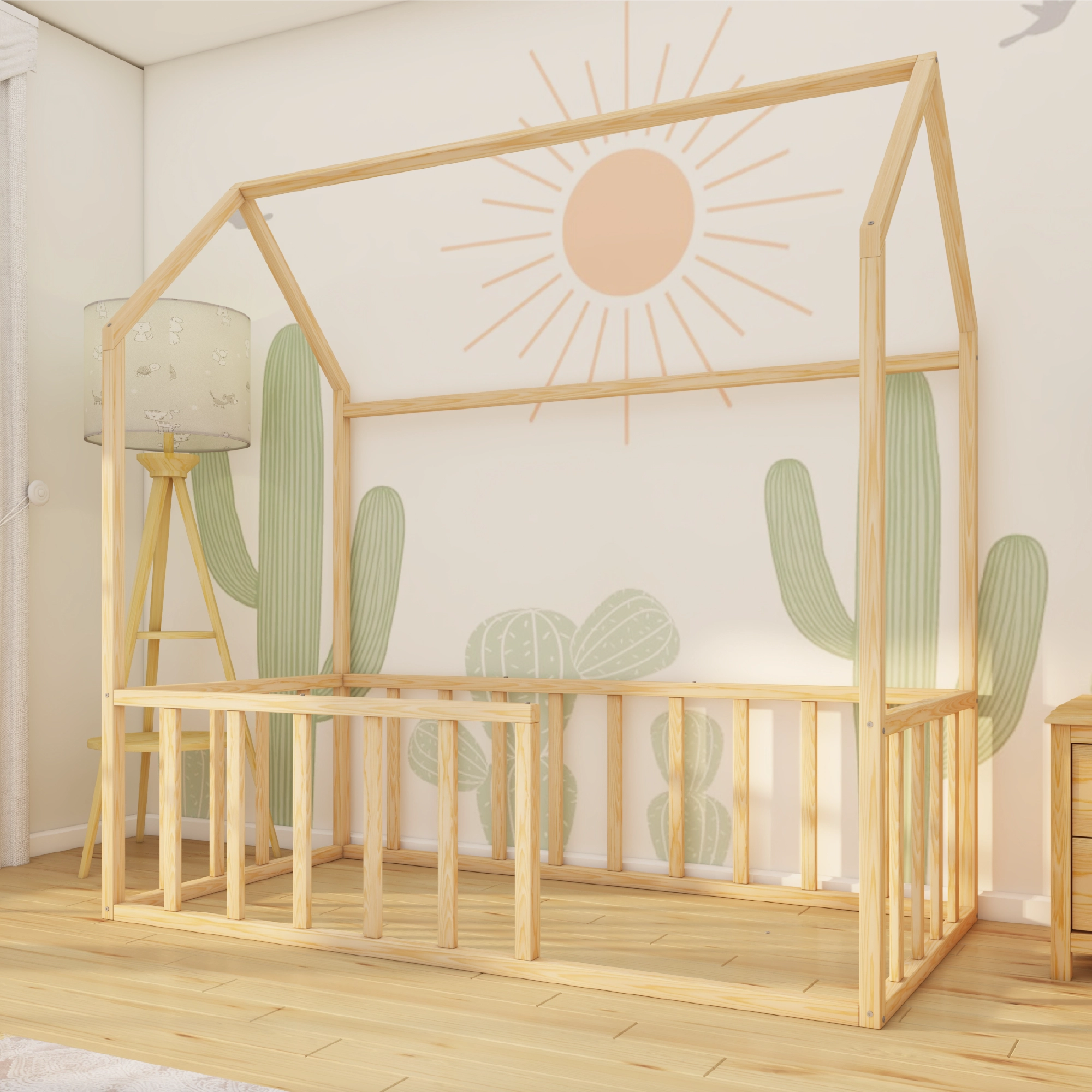 Newport - Montessori Playhouse Floor Bed with Railings