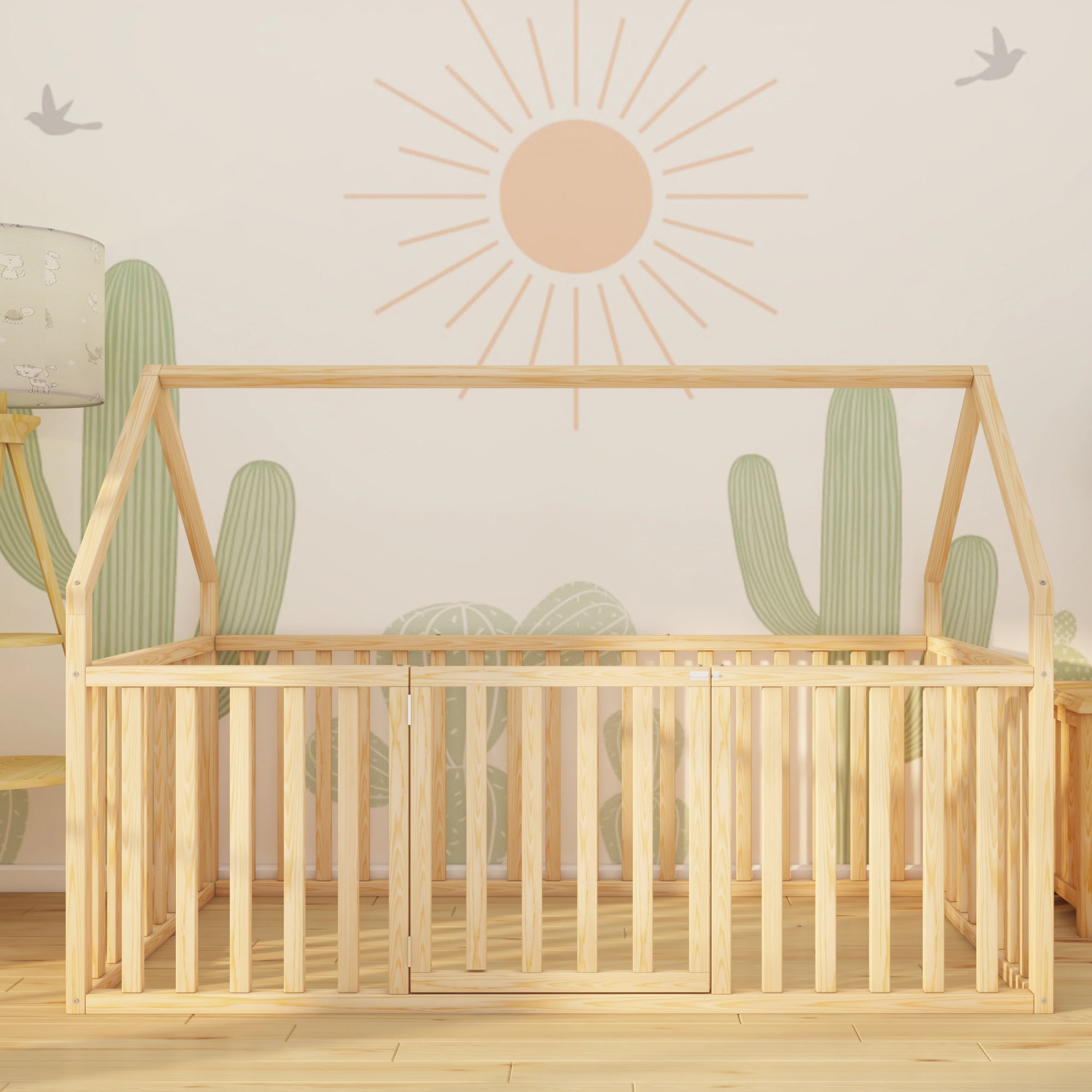 Middleton - Montessori Playhouse Floor Bed with High Railings and Gate