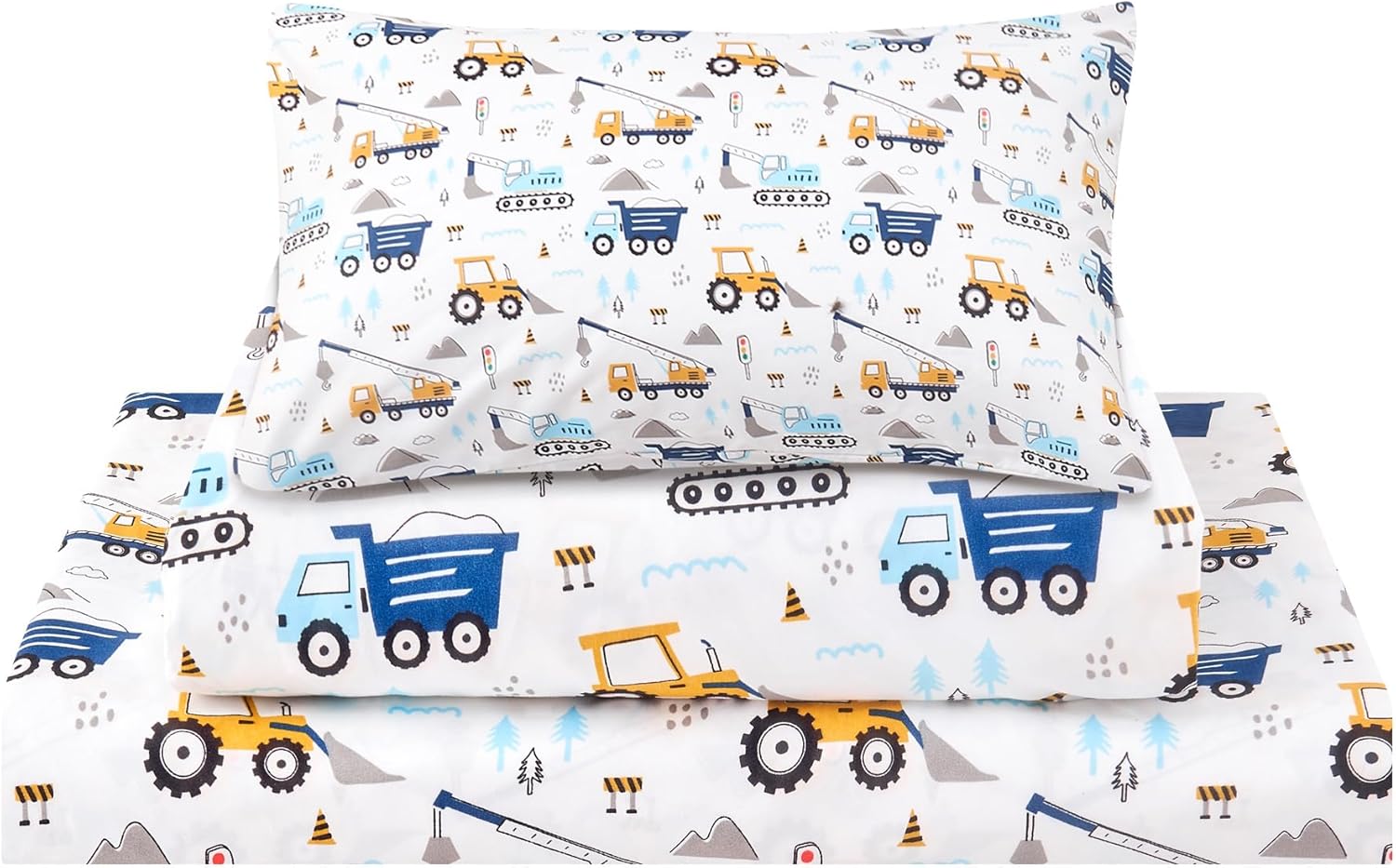 Blue Excavator Car Pattern, Kids Boys Twin Fitted Sheet Set